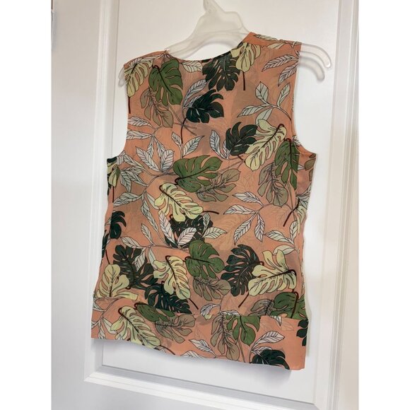 Cabi Blouse 5351 Tropical S Small Sleeveless Monstera Leaf Print Pink Green - Picture 3 of 10